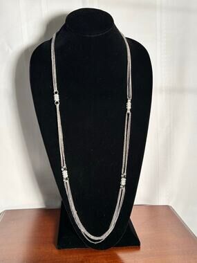 38" Silver Tone Multi Strand Chain Necklace Rhinestone Connector Bars Long